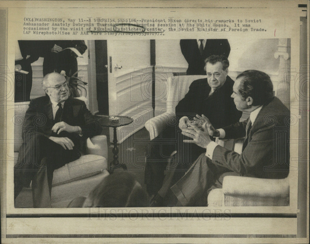 1972 Press Photo Soviet Minister Nikolai Patolichev Visits White House - Historic Images