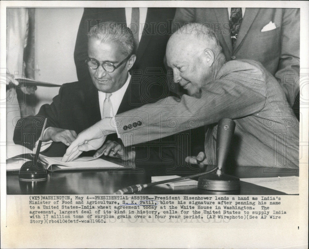 1960 Press Photo President Eisenhower and India&#39;s S.K. Patil - Historic Images