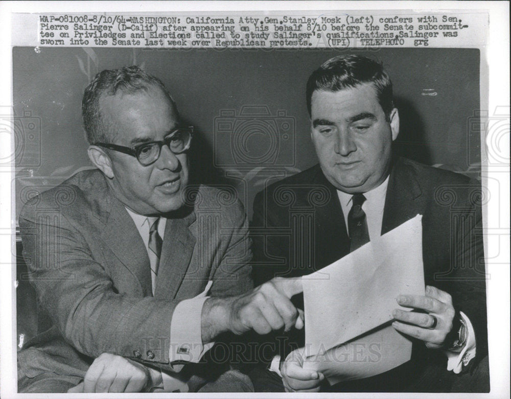 1964 Press Photo atty Gen stanley mosk sen. Pierre salinger - Historic Images