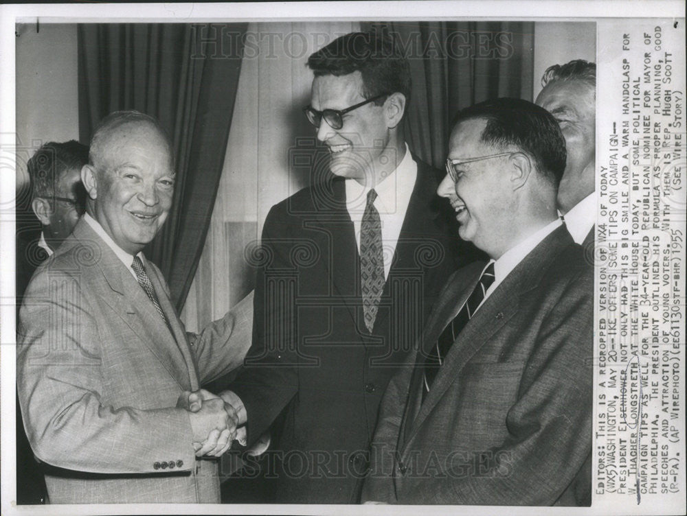 1955 Photo Pres Eisenhower Offers Some Tips On Campaign For W Thacher Longstreth - Historic Images