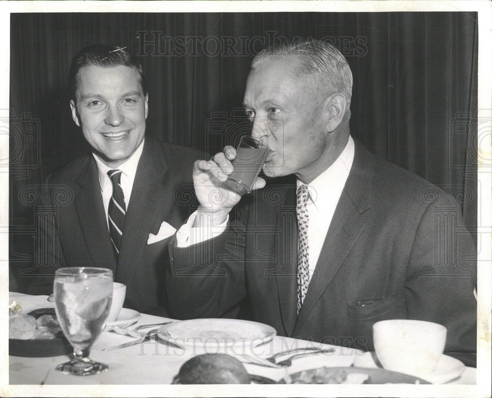 1957 Press Photo Charles Percyand Mr Adams at Sherman Hotel - Historic Images