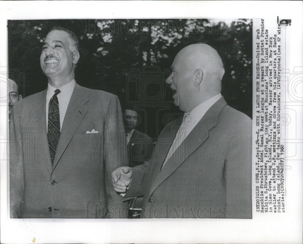 1960 Press Photo UAR pres. Nasser and Soviet Premier Kruschev - Historic Images