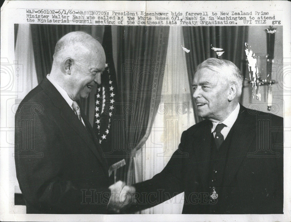 1960 Press Photo President Eisenhower New Zealand Prime Minister Walter Nash - Historic Images