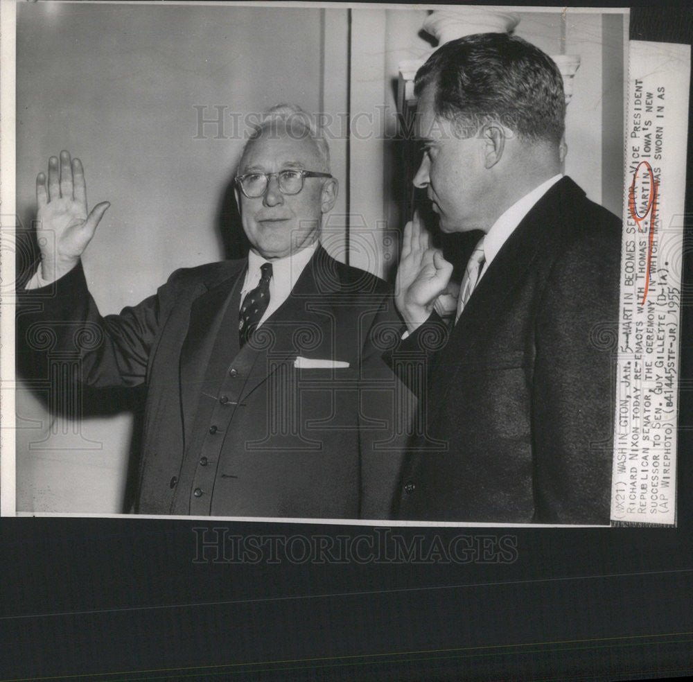 1955 Press Photo Thomas E Martin getting sworn in as Iowa&#39;s Senator - Historic Images