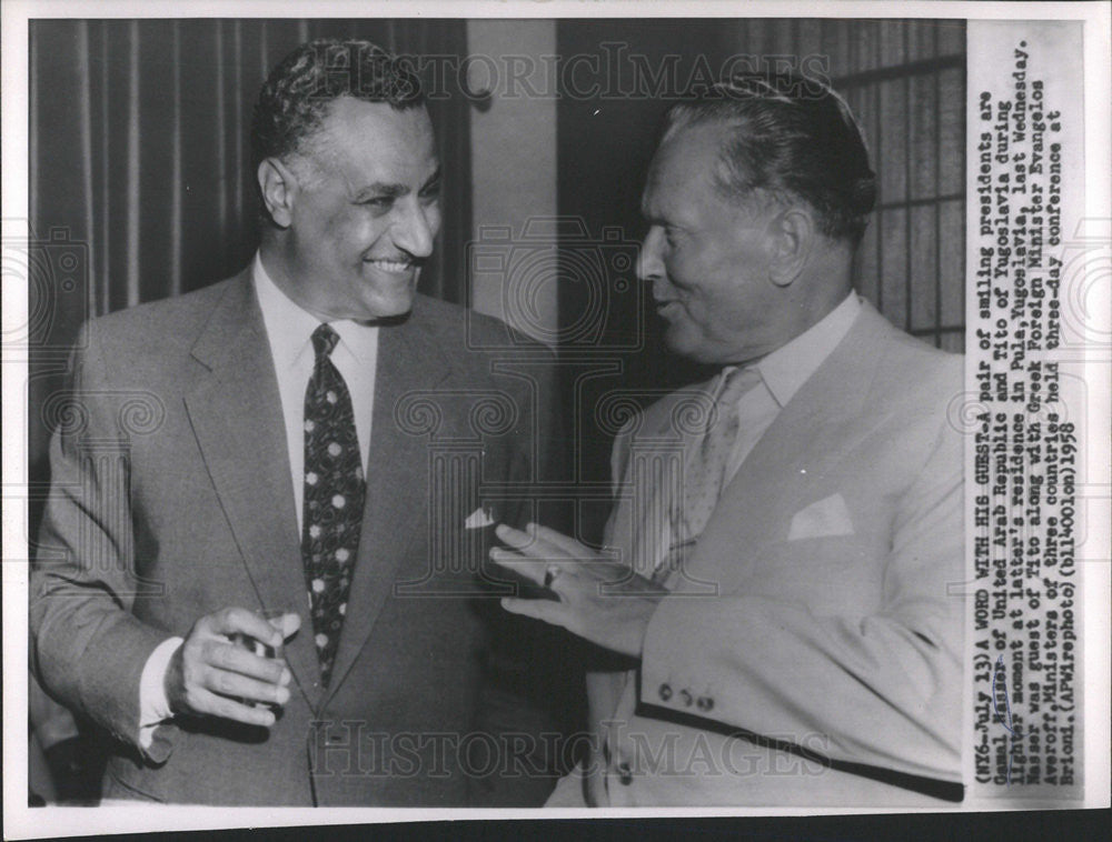 1958 Press Photo Egypt Pres Gamal Nasser And Tito Of Yugoslavia - Historic Images