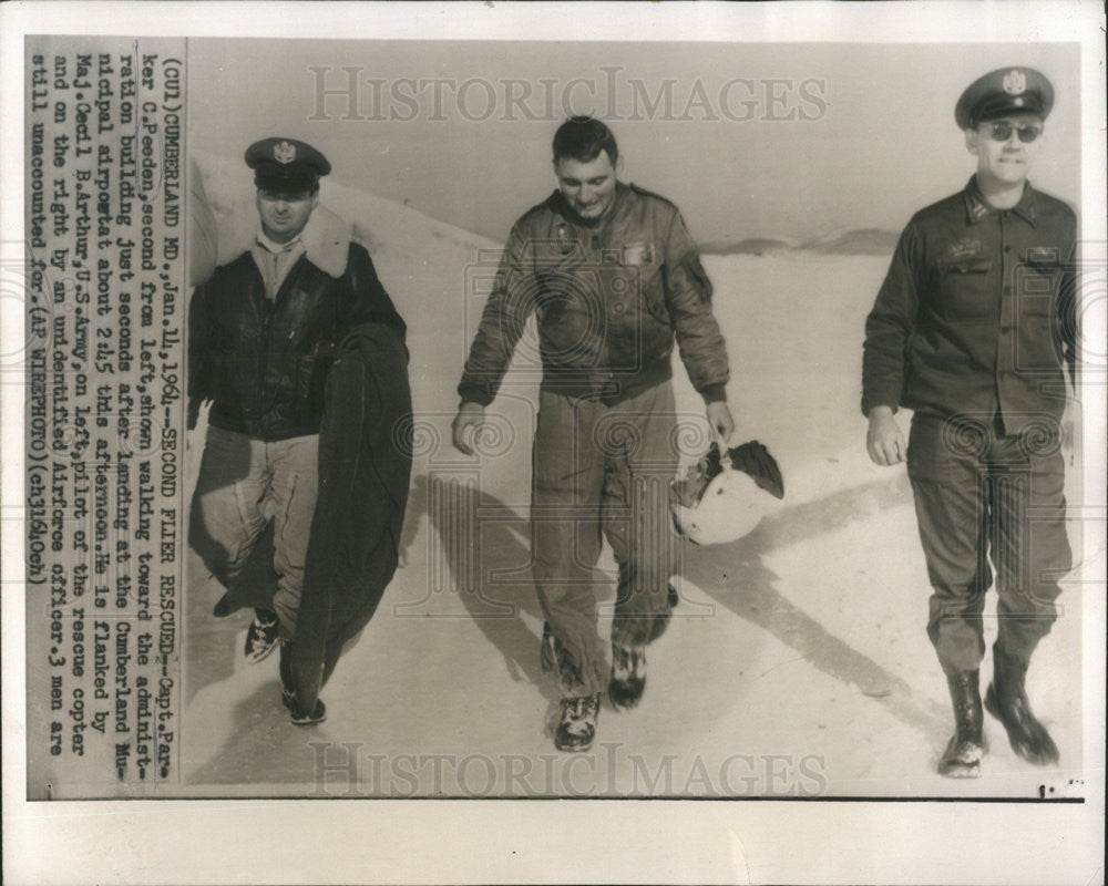 1964 Press Photo Maj Cecil Arthur and Capt. Parker Peeden, fliers rescued - Historic Images