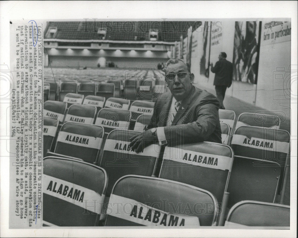 1964 Press Photo Jess Lanier Chairman Alabama Delegation Democratic Convention - Historic Images