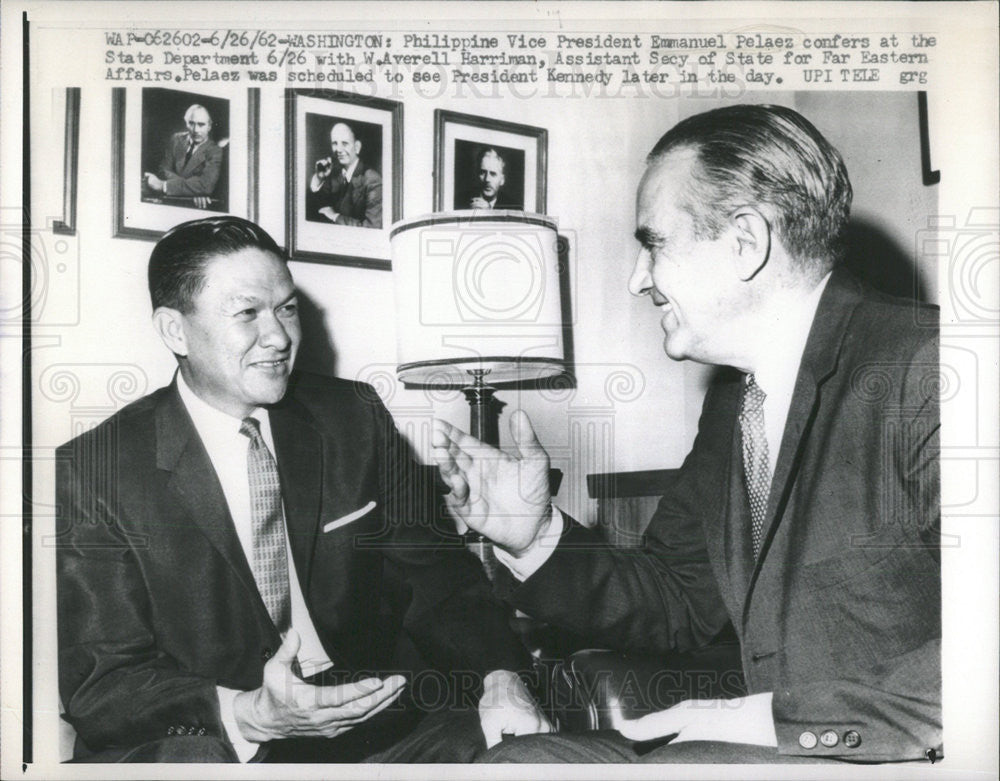 1962 Press Photo Philippine Emmanuel Pelaez and  US Averell Harriman - Historic Images
