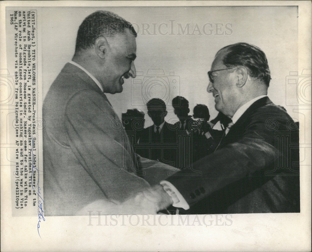 1965 Press Photo President Gamal Abdel Nasser President Tito Yugoslavia Belgrade - Historic Images