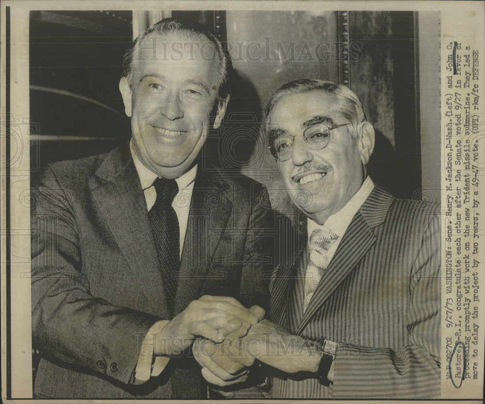 1973 Press Photo Sens Henry Jackson and John Pastore After Senate Vote - Historic Images