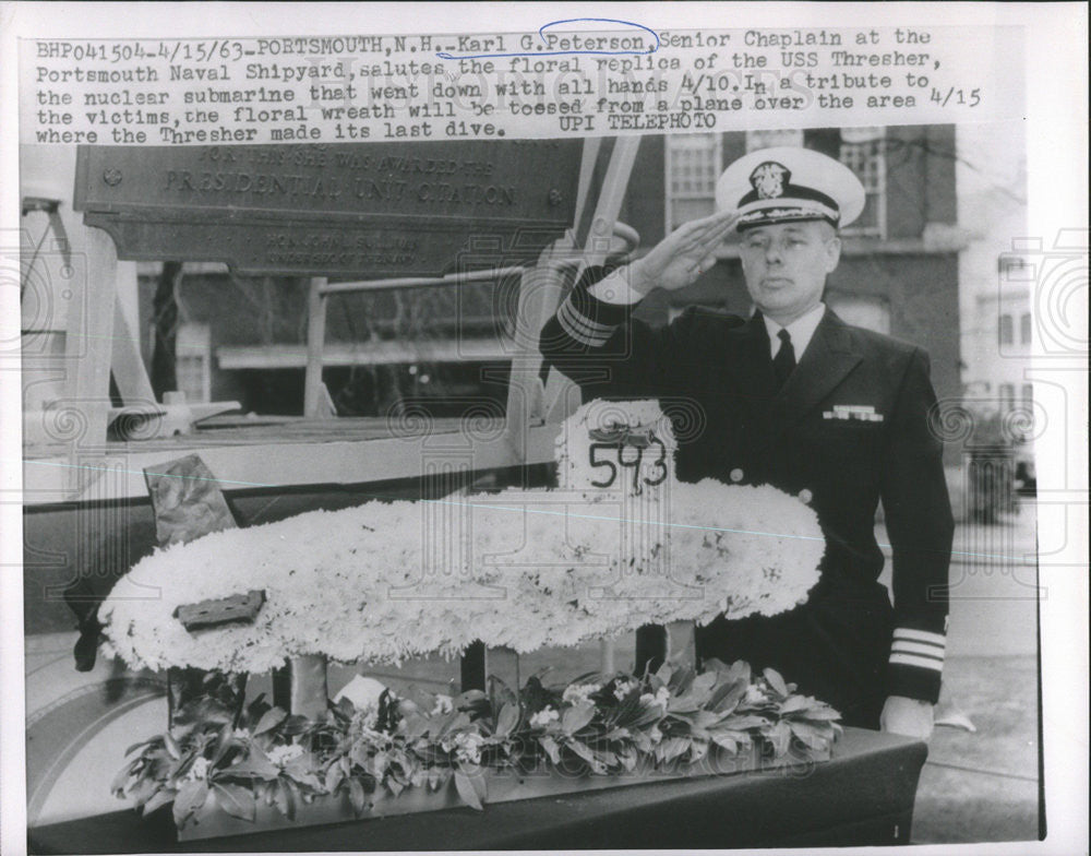 1963 Press Photo Sr. Chpln Karl Peterson Portsmouth Naval Shipyard USS Thresher - Historic Images