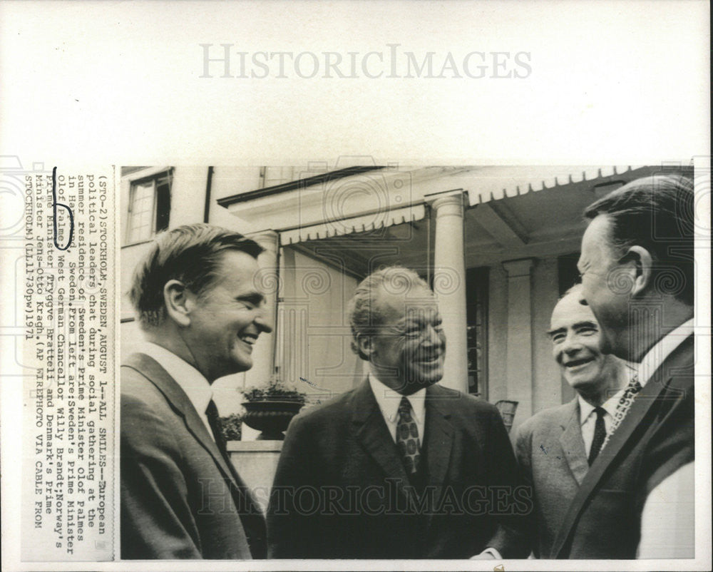 1971 Press Photo European leaders Olaf Palme.Willy Brandt,Tryggve Bratteli - Historic Images