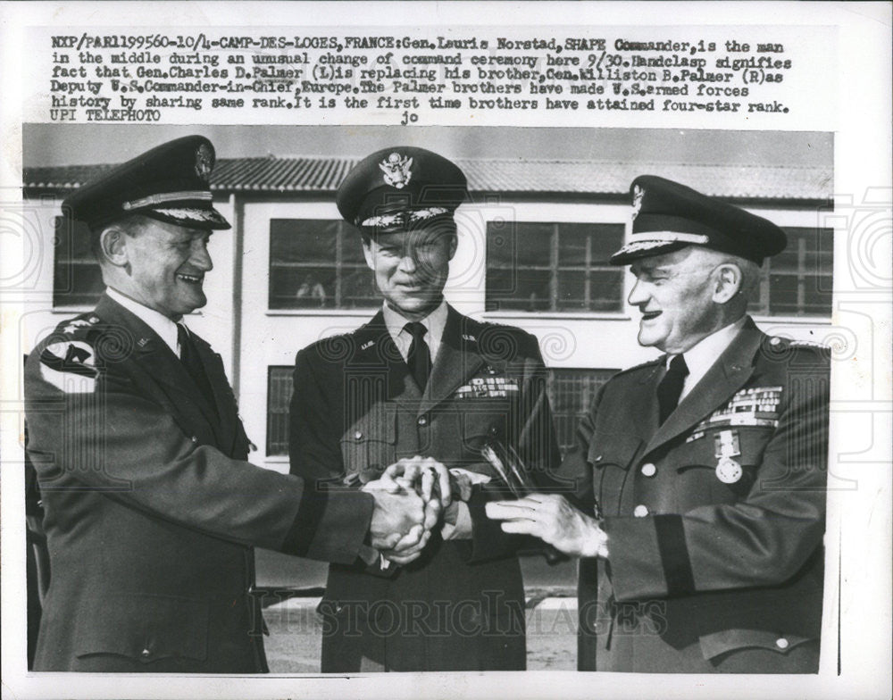 1960 Press Photo Gen Lauris Norstad,Gen Charles Palmer,Gen Liston Palmer - Historic Images