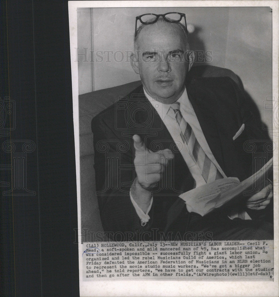 1958 Press Photo Cecil F. Read Musicians Guild of America - Historic Images