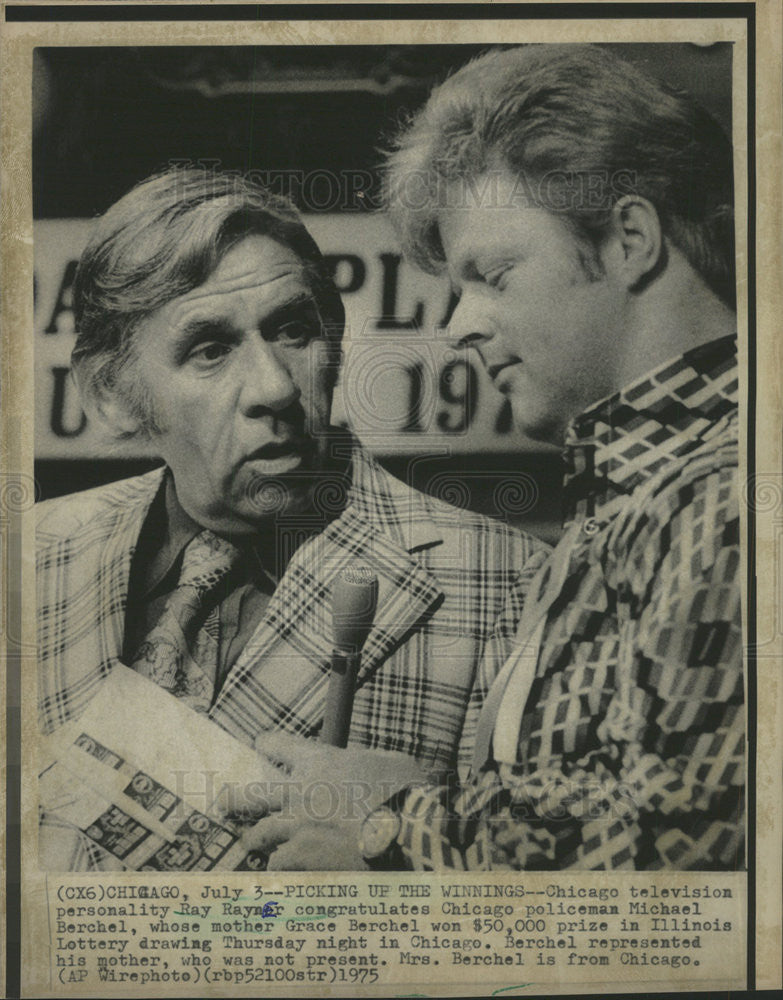 1975 Press Photo Ray Rayner and policeman Michael Berchel - Historic Images