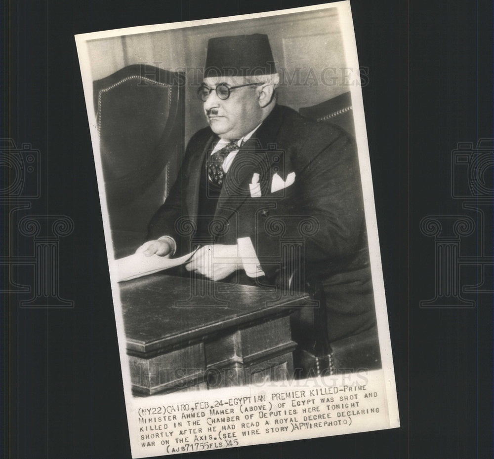 1945 Press Photo Prime Minister Ahmed Maher of Egypt - Historic Images