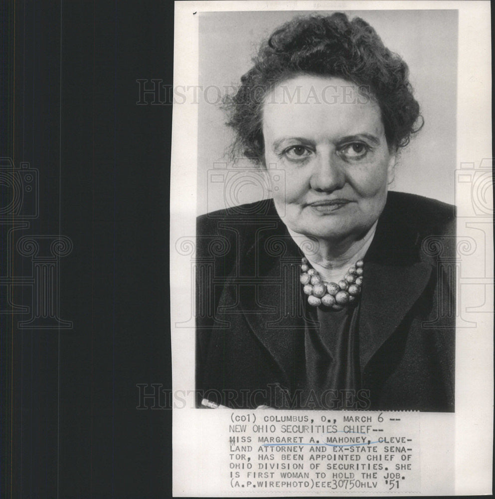1951 Press Photo Miss Margaret Mahoney Chief of Ohio Division of Securities - Historic Images