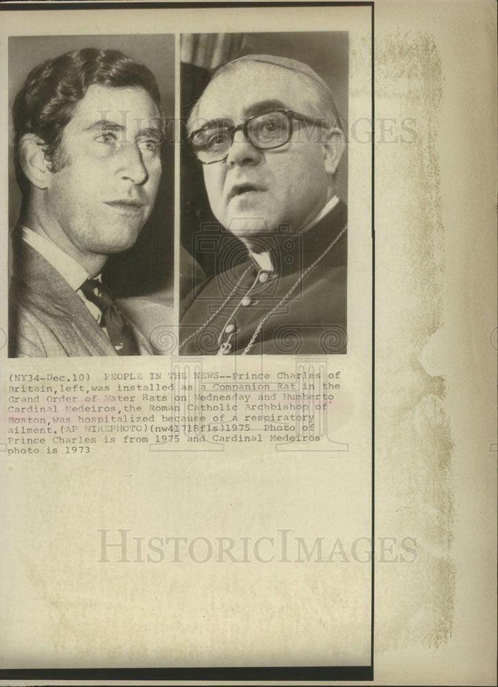 1975 Press Photo Prince Charles Humberto Cardinal Medeiros - Historic Images