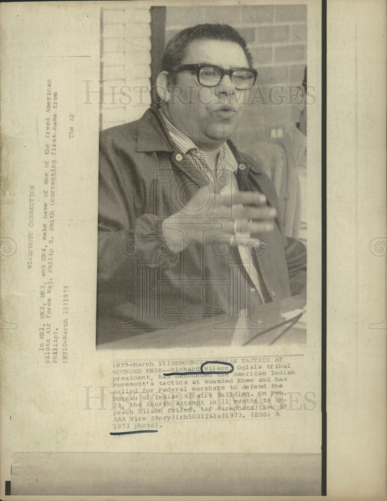 1973 Press Photo Richard Wilson Oglala Tribal President - Historic Images