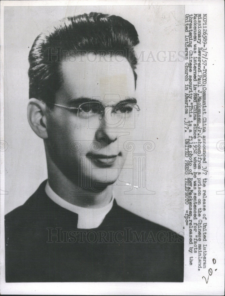 1957 Press Photo United Lutheran Missionary Rev. Paul Mackensen Released China - Historic Images