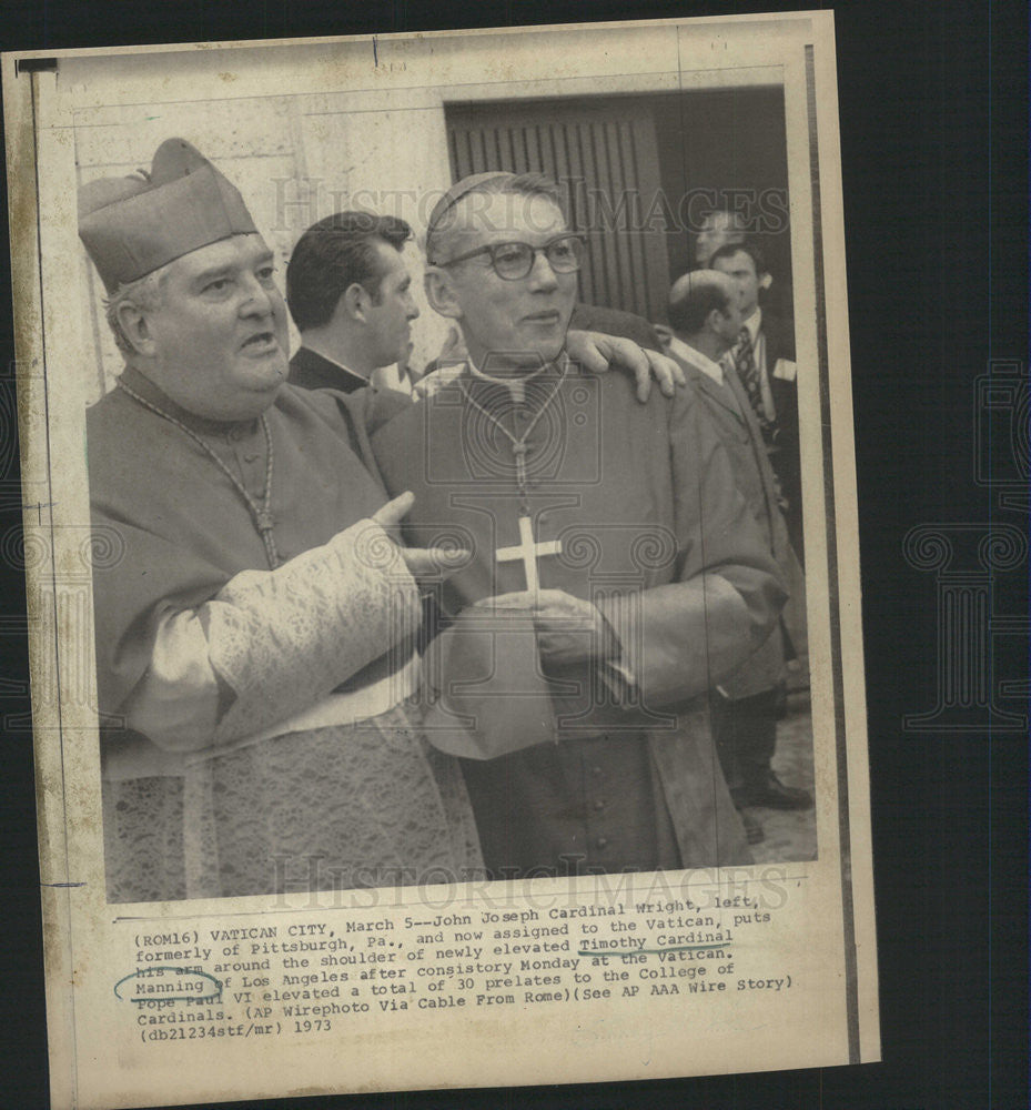 1973 Press Photo United States Los Angeles Archbishop Timothy Cardinal Manning - Historic Images