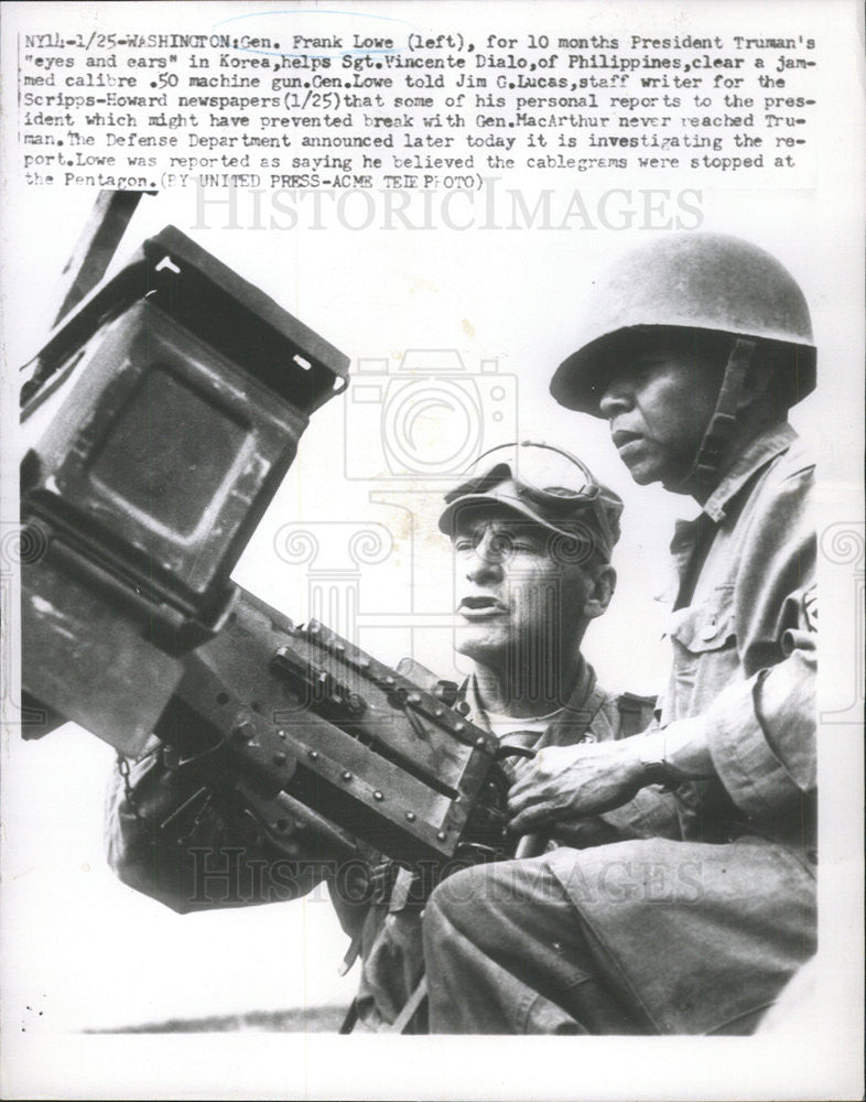 1952 Press Photo General Frank Lowe United States Army Korean War - Historic Images