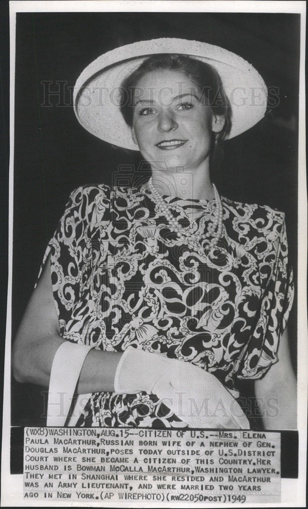 1949 Press Photo Mrs Elena MacArthur - Historic Images