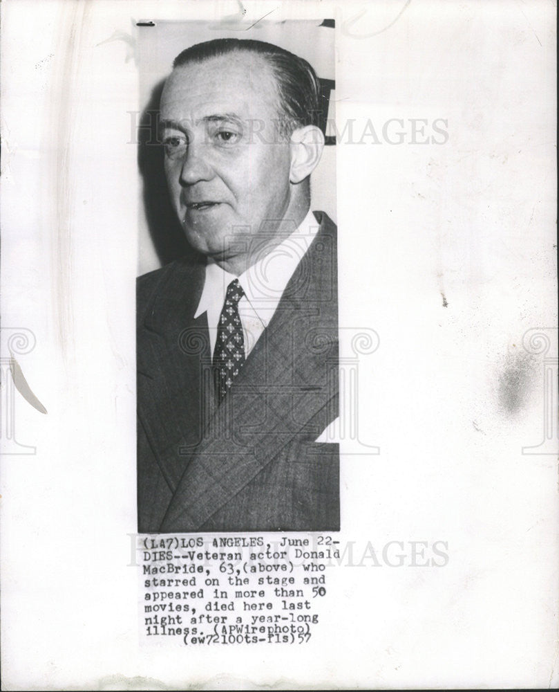 1957 Press Photo Veteran Actor Donald MacBride - Historic Images