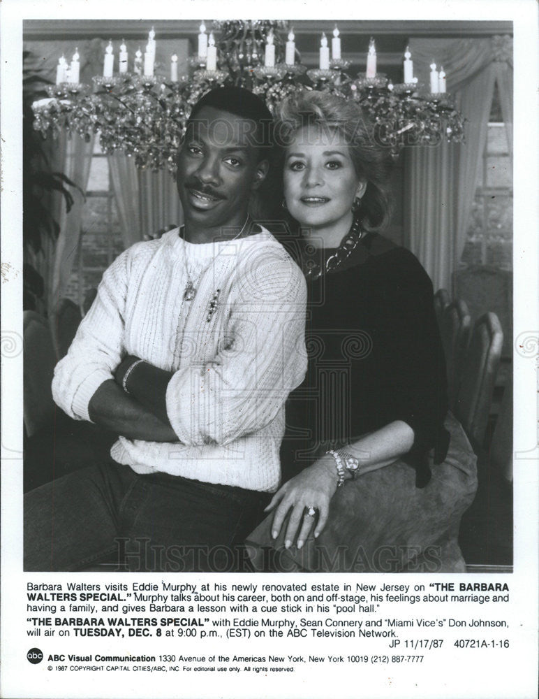 1987 Press Photo Journalist Barbara Walters Visits Comedian/Actor Eddie Murphy - Historic Images