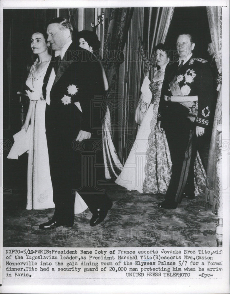 1952 Press Photo President Rene Coty escorts Jovanka Broz Tito - Historic Images