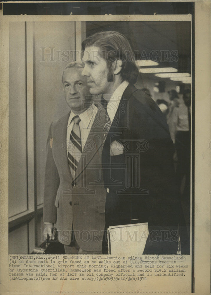 1974 Press Photo American oilman Victor Samuelson ransomed from Argentina - Historic Images