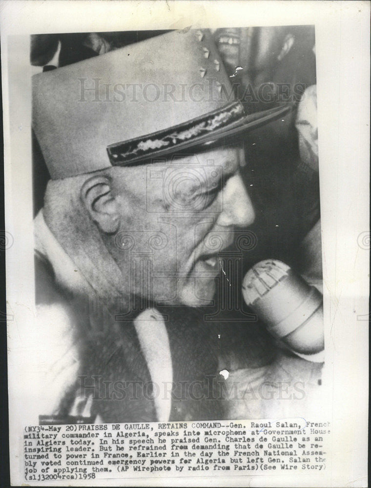 1958 Press Photo Gen Raoul  Salan,french militay commander in Algiers - Historic Images