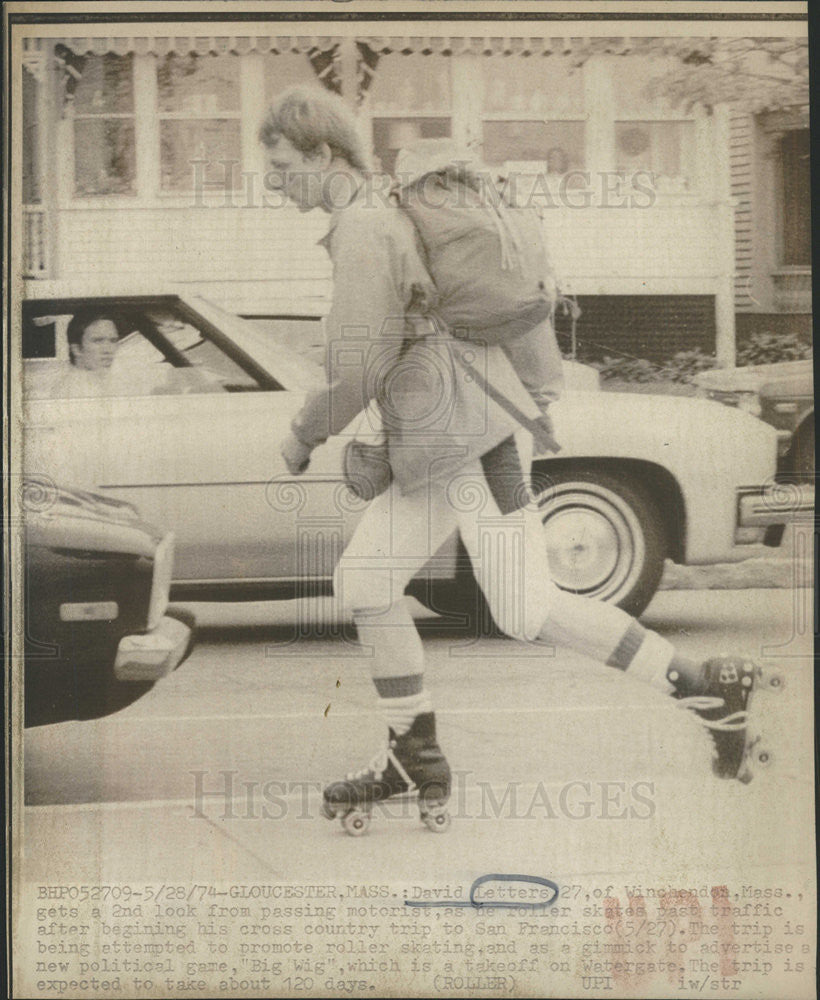 1974 Press Photo David Letters Massachusetts Rollerblading To San Francisco - Historic Images