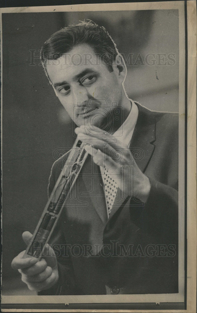 1966 Press Photo Frank J. Mrkva Double Agent Displays Listening Device - Historic Images