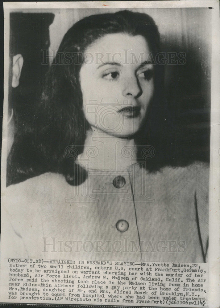 1949 Press Photo Yvette Madsen Husband Andrew Madsen Murder - Historic Images