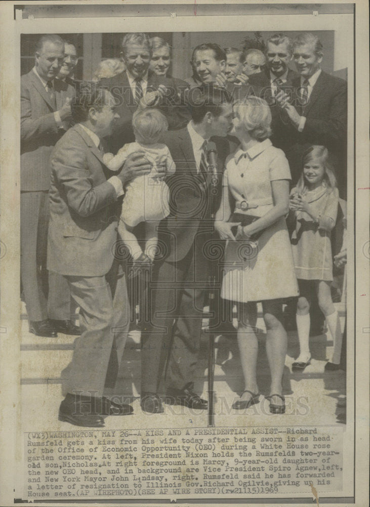 1969 Press Photo Richard Rumsfelds,Pres Nixon VP Spiro Agnew,John Lindsay - Historic Images