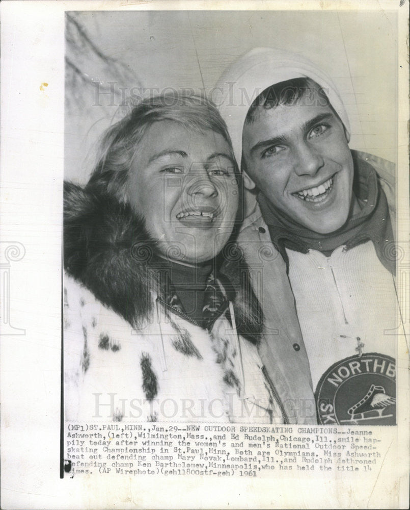 1961 Press Photo Jeanne Ashworth and Ed Rudolph after winning respective events - Historic Images