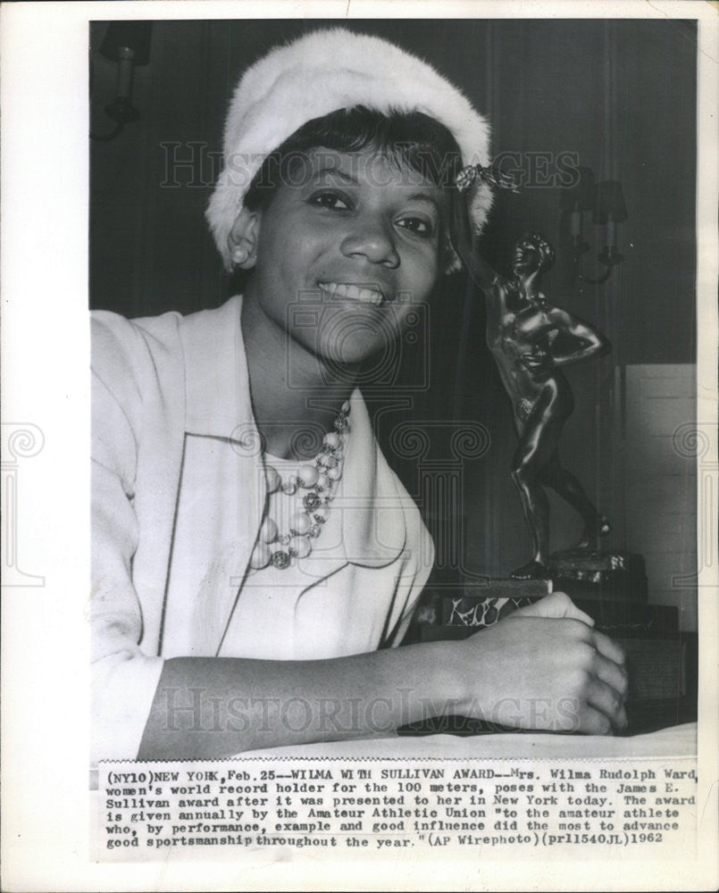 1962 Press Photo Mrs. Rudolph Ward record holder for women&#39;s 100 meters - Historic Images