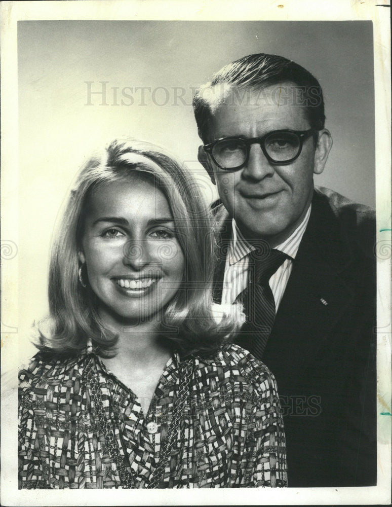 1973 Press Photo Hughes Rudd and Sally Quinn co anchor &quot;CBS Morning News&quot; - Historic Images