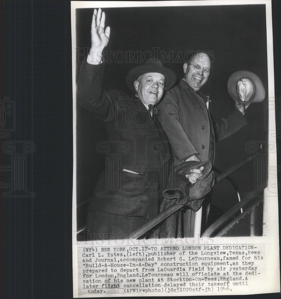 1946 Press Photo Longview News Journal Publisher Estes Leaving LaGuardia Field - Historic Images