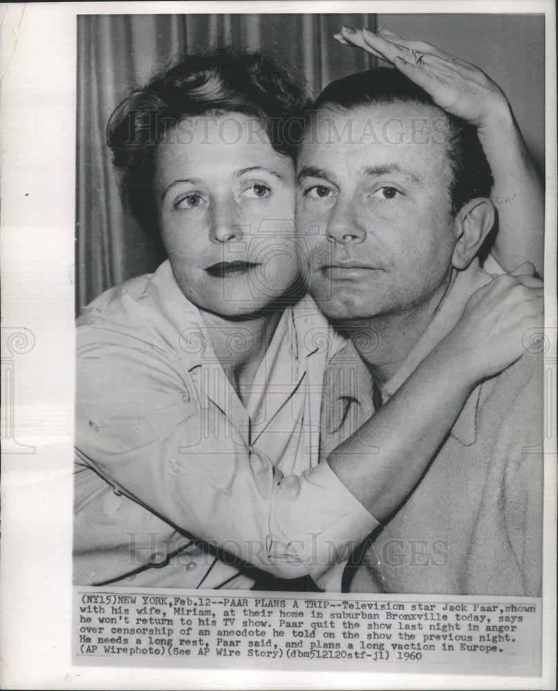 1960 Press Photo Jack Paar and wife Miriam - Historic Images