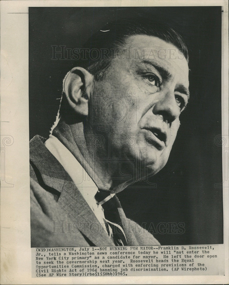 1965 Press Photo Franklin D Roosevelt Jr Washington New York City Primary Mayor - Historic Images