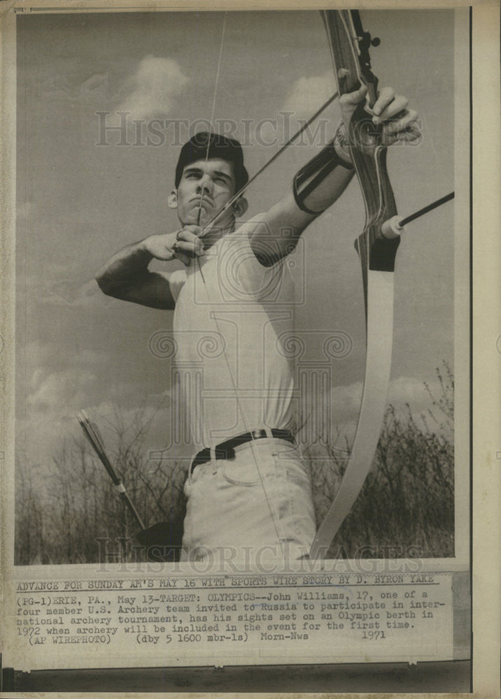 1971 Press Photo John Williams U.S. Archery Team Invited Russian Tournament - Historic Images