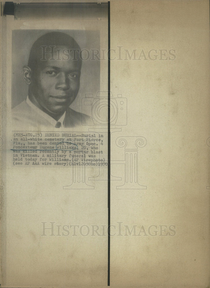 1970 Press Photo Army Pondexteur Eugene Williams Was Killed By Mortar Blast - Historic Images