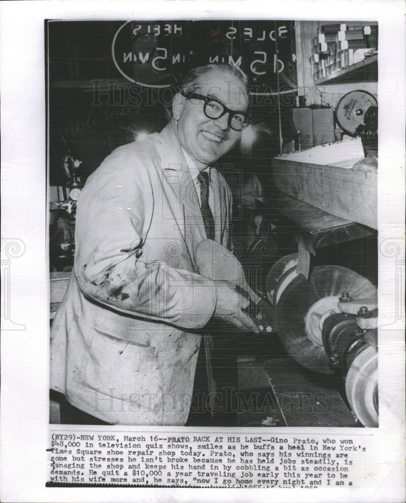 1960 Press Photo Gino Prato Won $48000 TV Show Quiz Back On Regular Job - Historic Images