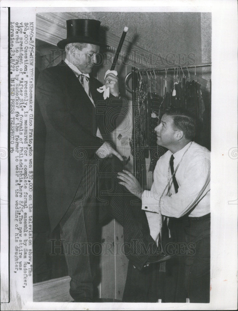 1959 Press Photo Cobbler Gino Prato Winner In Quiz Shoe In Frock Coat Top Hat - Historic Images