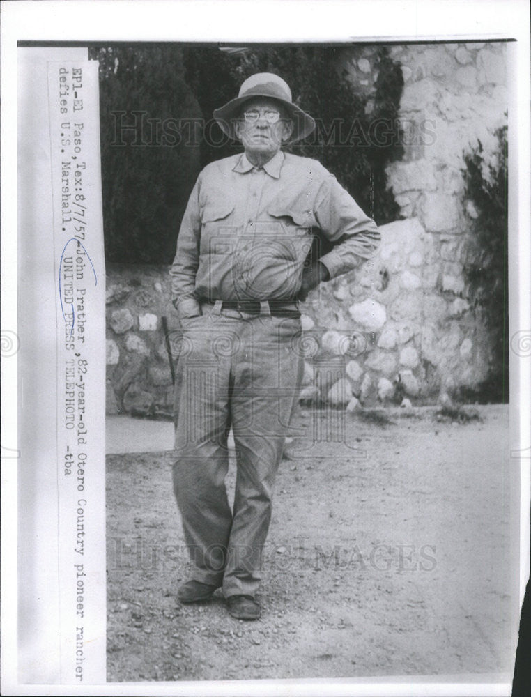 1957 Press Photo John Prather 82 OldOtero Coutry Pioneer Rancher Defies Marshall - Historic Images