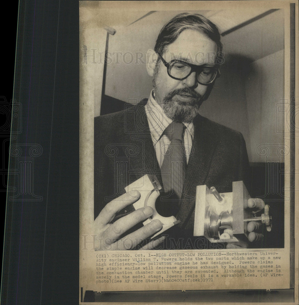 1971 Press Photo WILLIAM T. POWERS SCIENTIST POLLUTION ENGINE - Historic Images