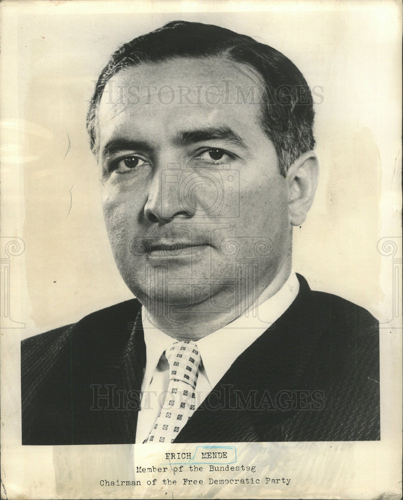 1961 Press Photo of Erich Mende, member of Bundstag, Free Dem Party in Germany - Historic Images