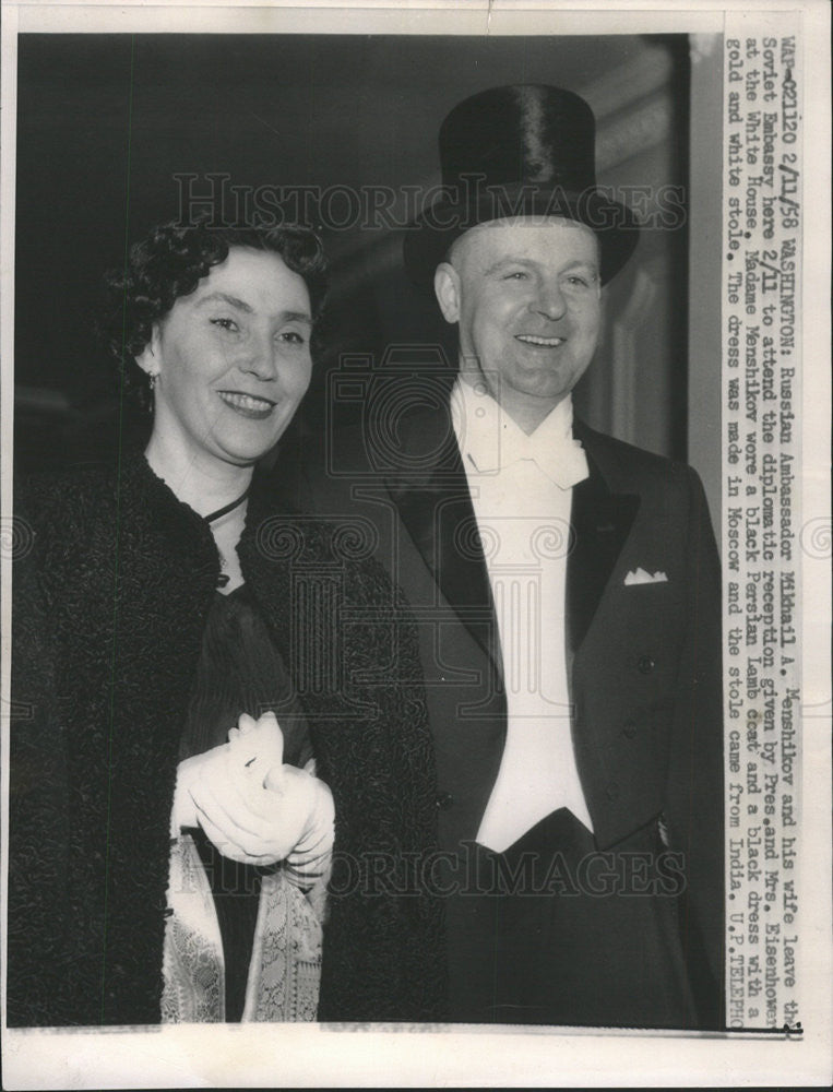 1958 Press Photo Mr and Mrs Mikhail Menshikov, Soviet Amb.to US - Historic Images